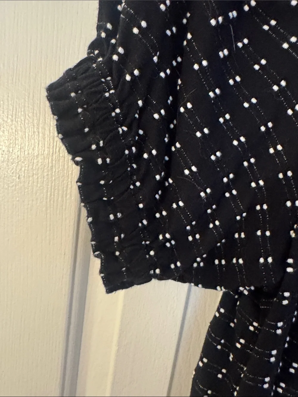 LOFT Black Off-Shoulder Blouse with White Dot Grid
